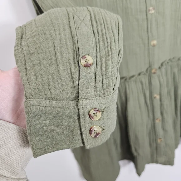 NWT Anthropologie Maeve Katie Gauzy Textured Utility Dress Olive Green 10 - Picture 9 of 9